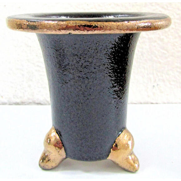 Japanese Neofinetia Orchid Omoto Pot Black with Gold Trim Hand Painted 4